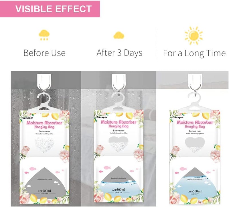 CANAGER Hanging Moisture Absorber, Lemon Rose Moistureproof Hanging Bag，Dehumidifier Bag (8 packs) Hanging Closet Dehumidifier Bags, Moisture Absorb 12.5 oz - Image 4